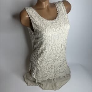 Le Marais Boho Embroidered Tank Top M Italy Mesh Silk Layered Cottage Romantic